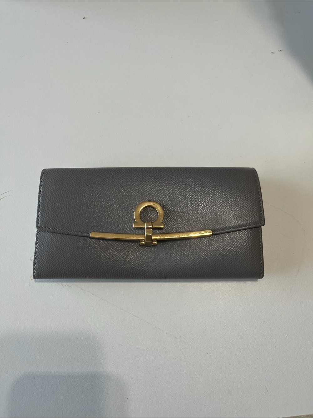 Salvatore Ferragamo Black Leather Clutch with Gold Hardware